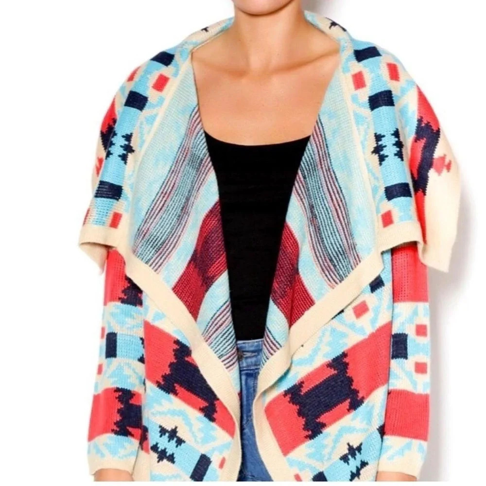 B.  sharp Aztec print open sweater size S